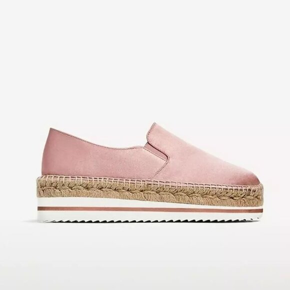 EUC Zara blush pink satin effect slip on espadrille style shoes, US 6 - Picture 2 of 16